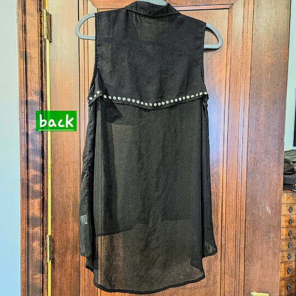 Love Culture sleeveless sheer silver tip collar silver grommet layer back HL - Picture 2 of 2